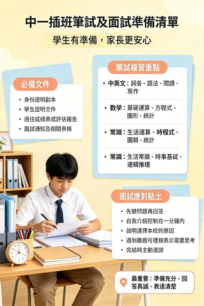 中一插班筆試及面試準備清單